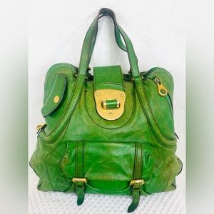 $2400 Alexander McQueen Green Leather Satchel Bag w/ Dustbag